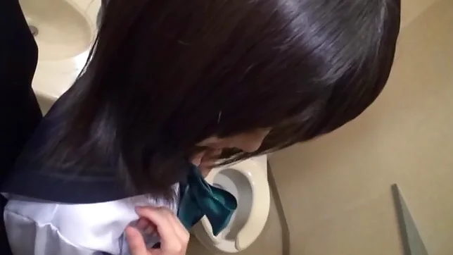 Sex in the toilet for young Japanese in sexy unifrom