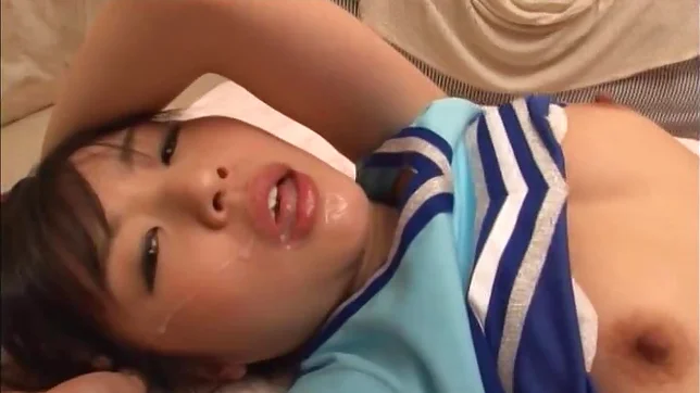Japanese AV Model in cheerleading outfit hardcore action with cum in mouth 2