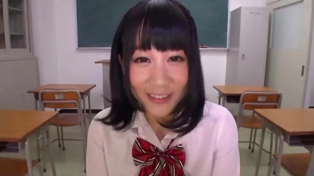 Teen Japanese schoolgirl fingers shaved pussy to squirt