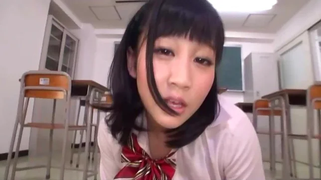 Teen Japanese schoolgirl fingers shaved pussy to squirt 3