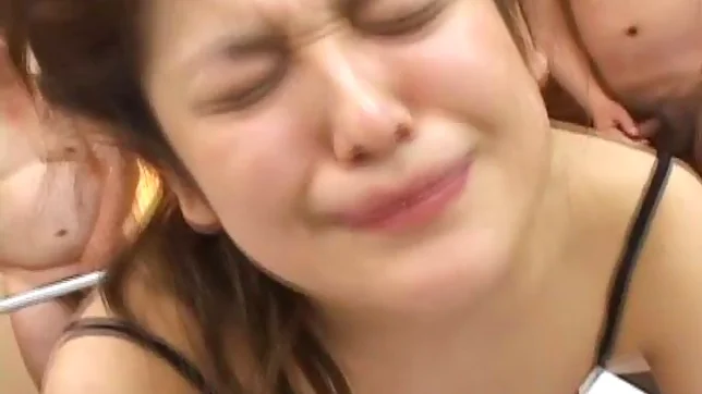 Yumi Osako Enjoying A Bukkake Party Dressed In Black Fishnet 3