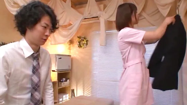 Teen masseuse Nanami Kawakami stimulates huge cock with mouth 5