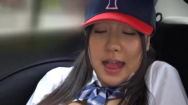 Lovely schoolgirl pleases pussy in steamy car sex