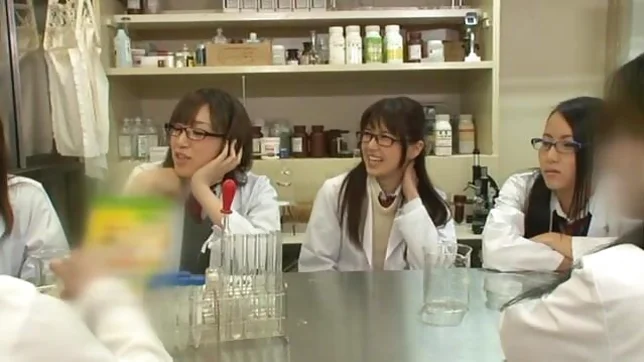 Teen schoolgirl friends in glasses help to jerk him off 2