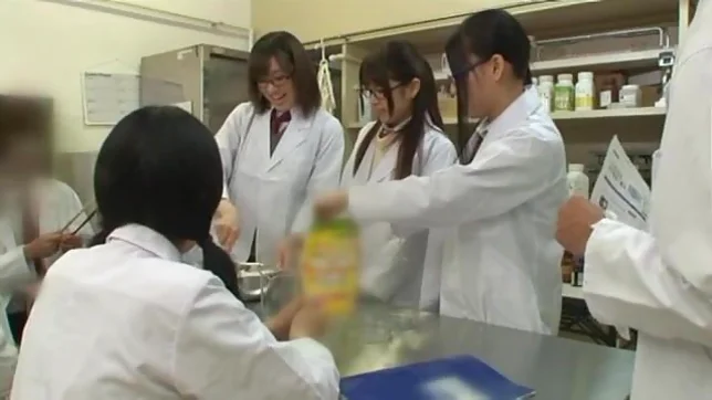 Teen schoolgirl friends in glasses help to jerk him off 2