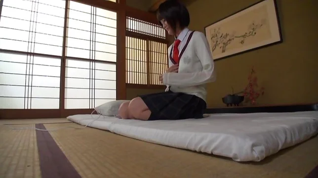 Skinny Japanese schoolgirl Towa Aragaki drills her pussy 4