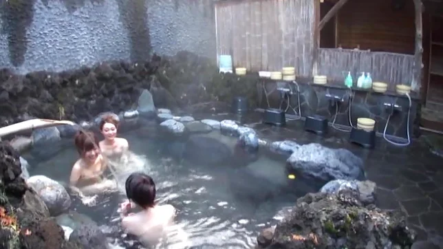 Steamy Japanese female college students seduce a guy in a l