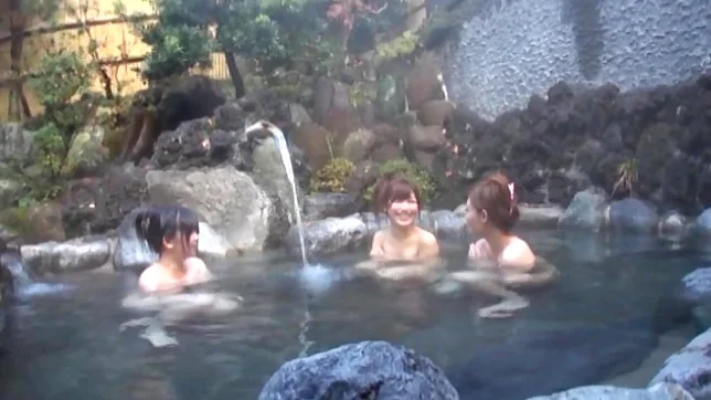 Steamy Japanese female college students seduce a guy in a l