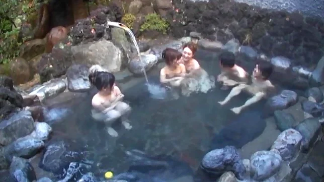 Steamy Japanese female college students seduce a guy in a l