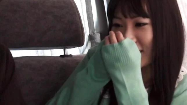 Two delicious Asian babes have threesome sex in a car 2