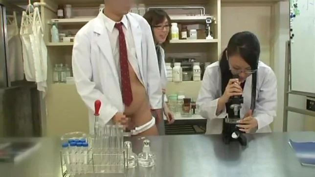 Teen schoolgirl friends in glasses help to jerk him off 3