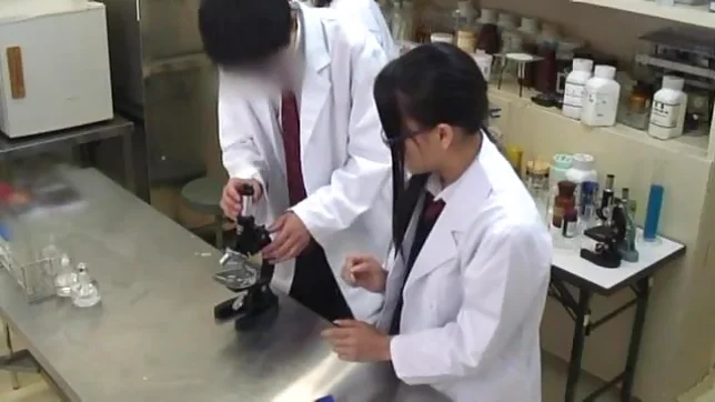 Teen schoolgirl friends in glasses help to jerk him off 3