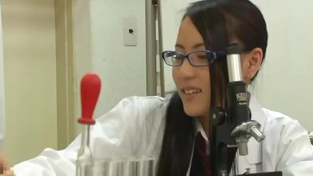 Teen schoolgirl friends in glasses help to jerk him off 3