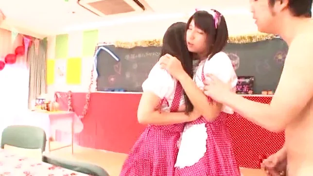 Frisky Japanese young girls share hard cock of impressive guy 3