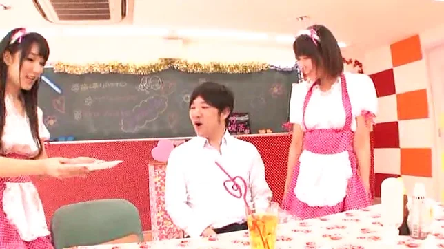 Frisky Japanese young girls share hard cock of impressive guy 5