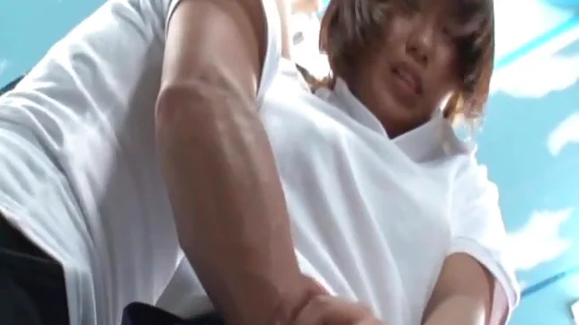 Japanese AV model in school uniform rides stiff cock