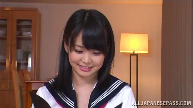 Teen schoolgirl Kui Tachibana focuses while vibrated