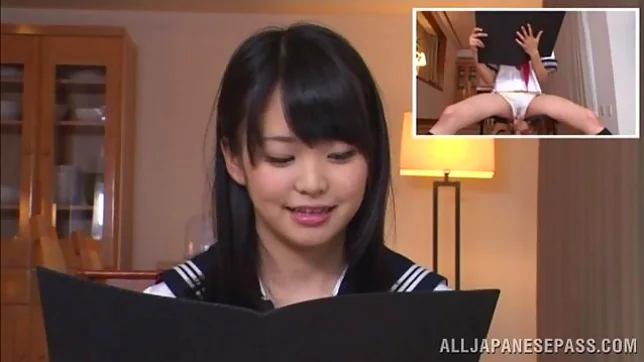 Teen schoolgirl Kui Tachibana focuses while vibrated