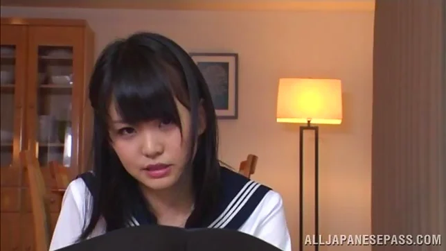 Teen schoolgirl Kui Tachibana focuses while vibrated 3