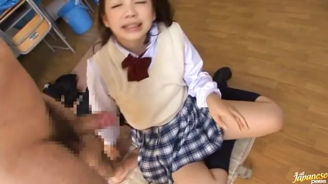 Minako Saotome Asian teen in school uniform gives a hot blowjob 2