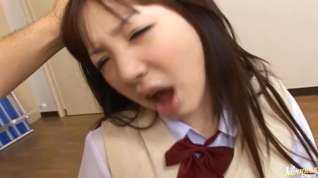 Minako Saotome Asian teen in school uniform gives a hot blowjob 3