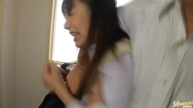 Minako Saotome Asian teen in school uniform gives a hot blowjob 4