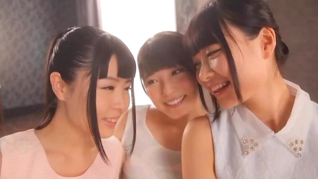 Two lovely angels pervertly work on amatuer in threesome fun 4