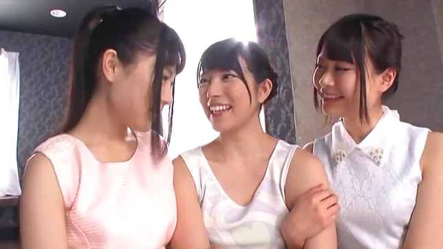 Two lovely angels pervertly work on amatuer in threesome fun 4