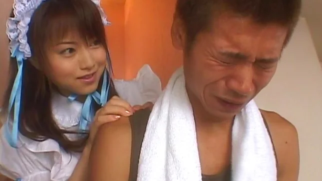 Hot JP maid, Akiho Yoshizawa, in stockings gives a steaming blowjob 2