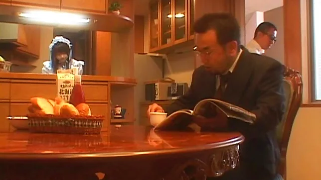 Hot JP maid, Akiho Yoshizawa, in stockings gives a steaming blowjob 2