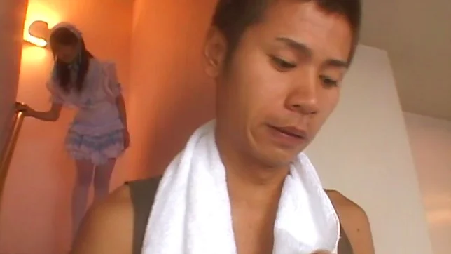 Hot JP maid, Akiho Yoshizawa, in stockings gives a steaming blowjob 2