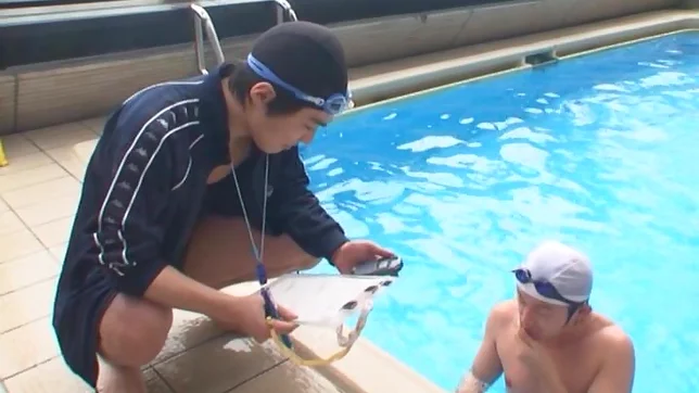 Young babe sucks her coach in the swimming p ool