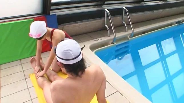 Young babe sucks her coach in the swimming p ool