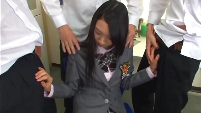 Cute schoolgirl banged in hot threesome 3