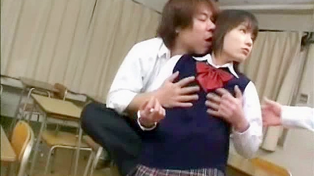 Hairy Asian schoolgirl fucked senseless by two guys