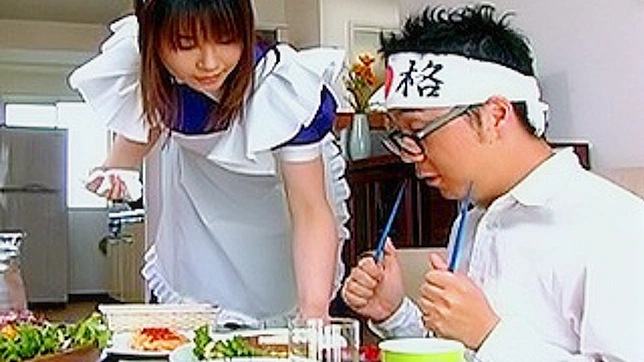 Asian teen babe Riko fucked in hot maid uniform